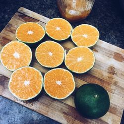 High angle view of oranges on table