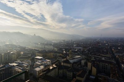 High angle view of townscape against sky