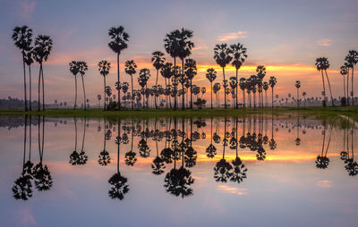 Scenic view of lake against sky during sunset