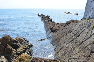 Scenic view of sea against clear sky