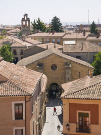 High angle view of buildings in city