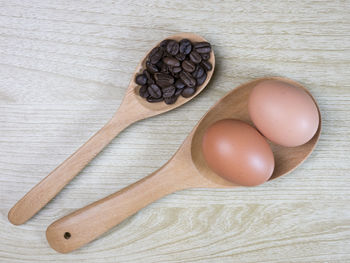 High angle view of eggs on table