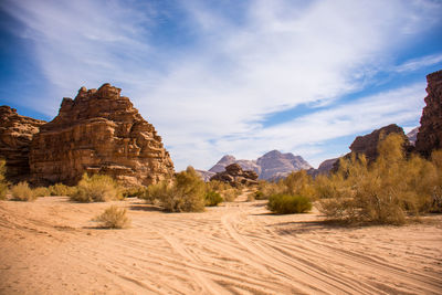 Rock formations on landscape against sky