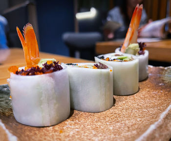 Close-up of dessert in plate on table
