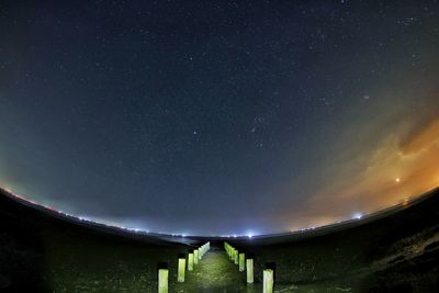 Low angle view of illuminated building against sky at night