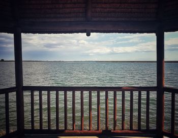 Scenic view of sea against sky seen through window