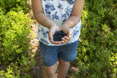 Midsection of woman holding plant