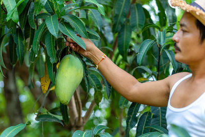 Midsection of woman holding fruit