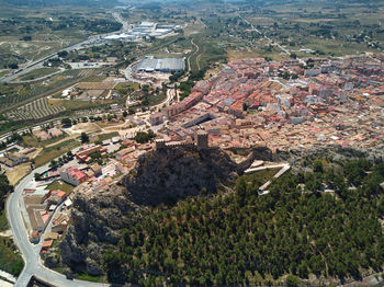 High angle view of buildings in city