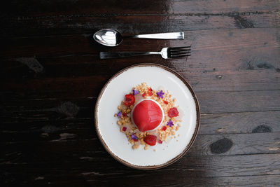 Directly above shot of food in plate on table