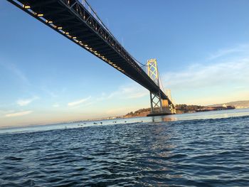 View of bridge over sea against sky during sunset