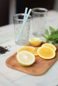 View of ingredients for preparing lemon mint tea