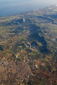 High angle view of field against sky