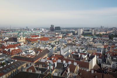 High angle view of townscape against sky during sunset