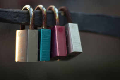 Close-up of padlocks on table