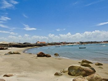 Scenic view of sea against blue sky