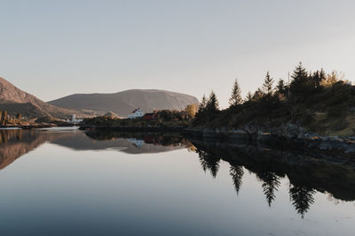 Scenic view of lake against clear sky