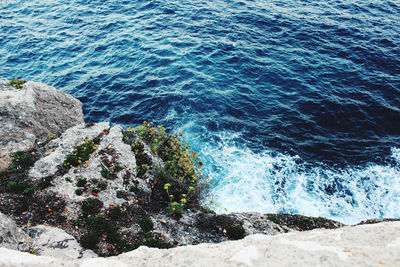 High angle view of rocks on beach