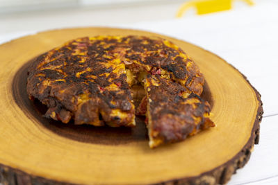 Close-up of meat in plate on table