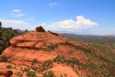 Rock formations on landscape against sky