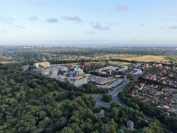 High angle view of townscape against sky