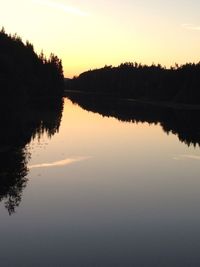 Scenic view of lake against sky at sunset