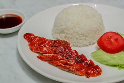 Close-up of breakfast served in plate