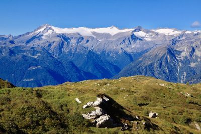 Scenic view of snowcapped mountains against sky