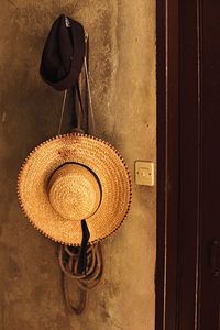 Close-up of hat mounted on wall