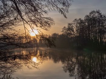 Scenic view of lake against sky during sunset