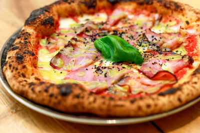 Close-up of pizza on table