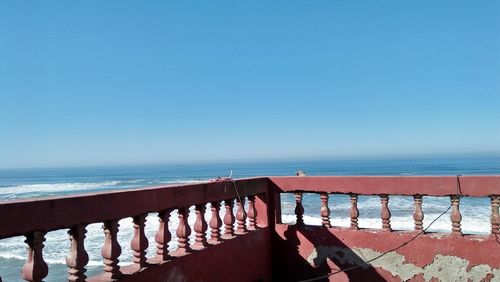 Scenic view of sea against clear blue sky