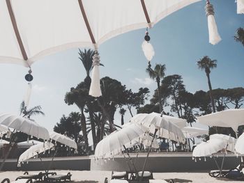 Low angle view of tent against sky