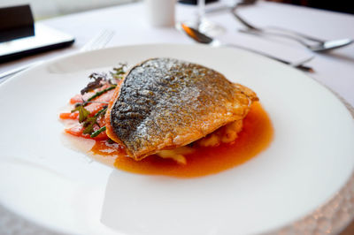 High angle view of food served in plate
