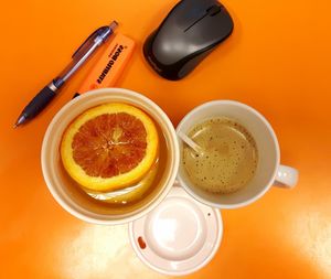 High angle view of coffee on table