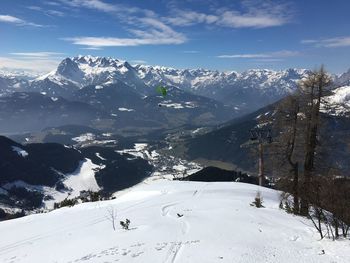 Scenic view of snowcapped mountains against sky