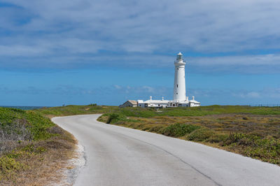 Road by lighthouse against sky