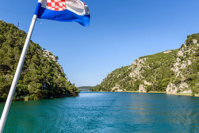 Scenic view of sea against clear blue sky