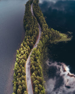 High angle view of trees on land against sky