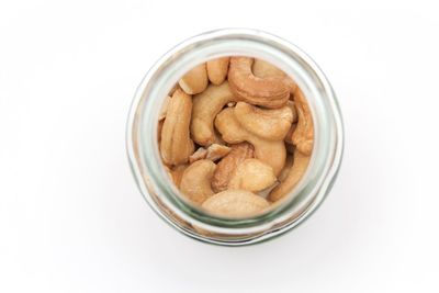 Close-up of food in bowl against white background