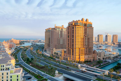 Beautiful aerial view of pearl qatar porto arabia