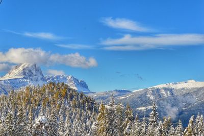 Scenic view of snowcapped mountains against sky