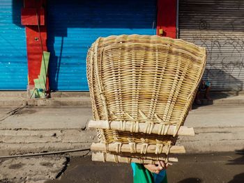 Man in basket on beach