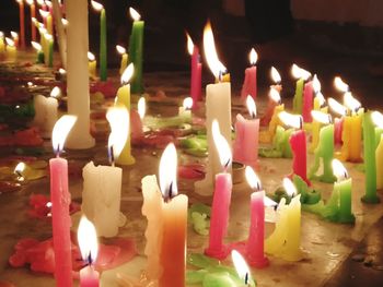 Close-up of burning candles