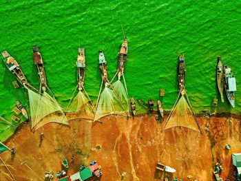 High angle view of leaves floating on water