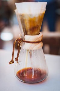 Close-up of coffee filter on table