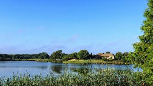 Scenic view of lake against clear sky