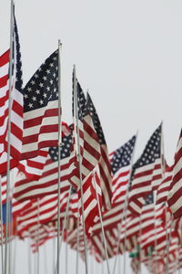 Low angle view of flag against clear sky