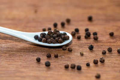 High angle view of coffee beans on table