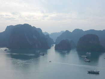 Scenic view of bay against sky